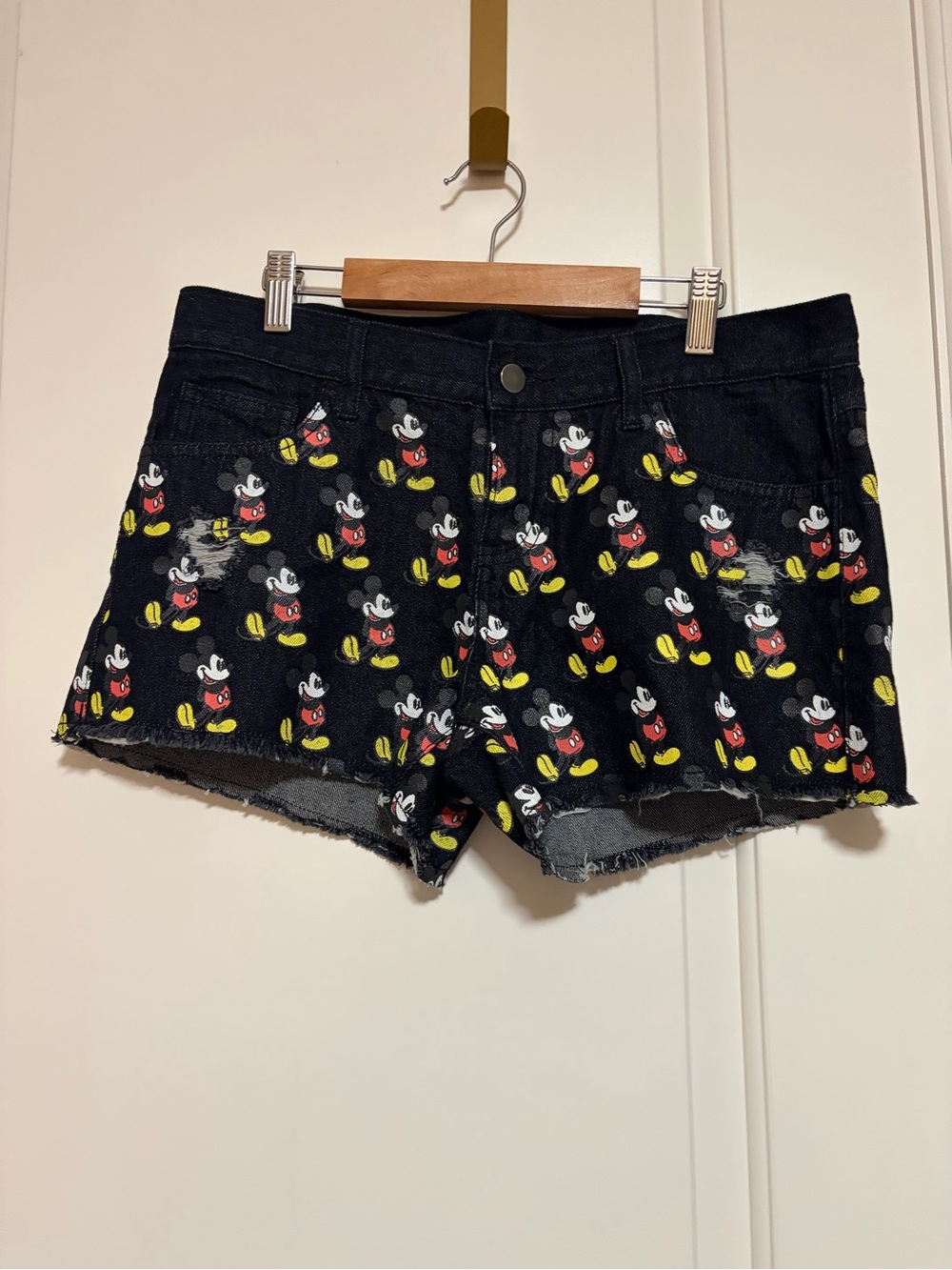 Disney Black Denim Jean Shorts with Mickey Mouse Print